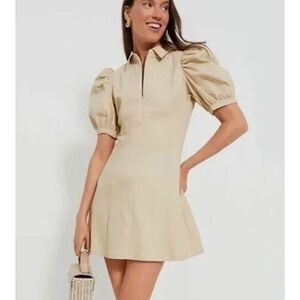 Hyacinth House Sand Front Zip Denim Mini Dress Womens XXS Tan Euro Vacation Chic